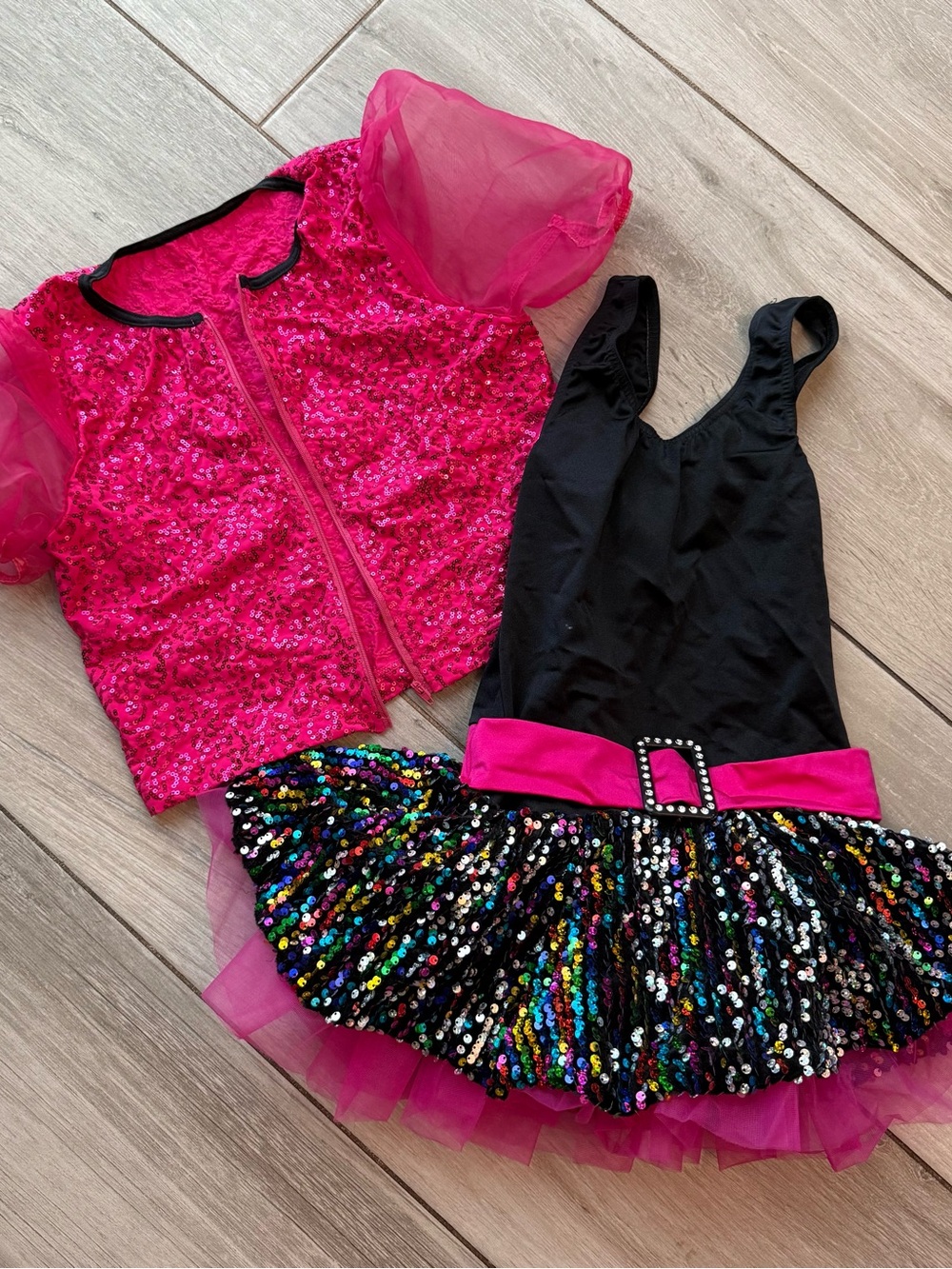 Weissman Black and Hot Pink Sequin Tutu Set with Multicolor Sequins